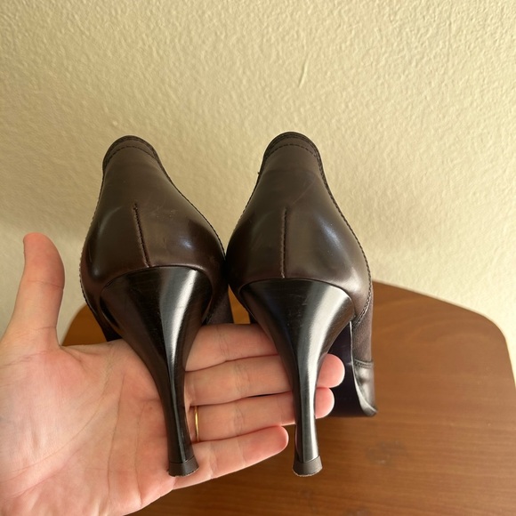 Donald J. Pliner Medea Heel Ankle Boots Brown Black Size 7.5 Leather Fabric Side - Picture 8 of 11